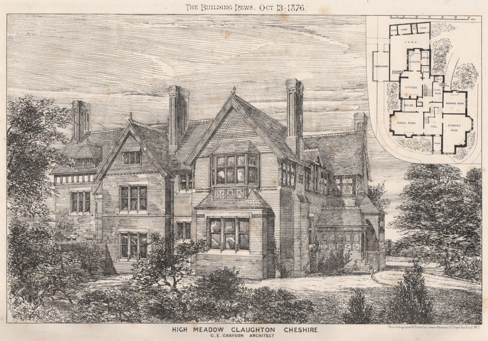 High Meadow, Claughton, Cheshire; G.E. Grayson, Architect 1876 old print